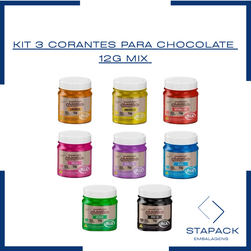 3un CORANTE PARA CHOCOLATE 12G MIX DIVERSAS CORES em Oferta na Shopee