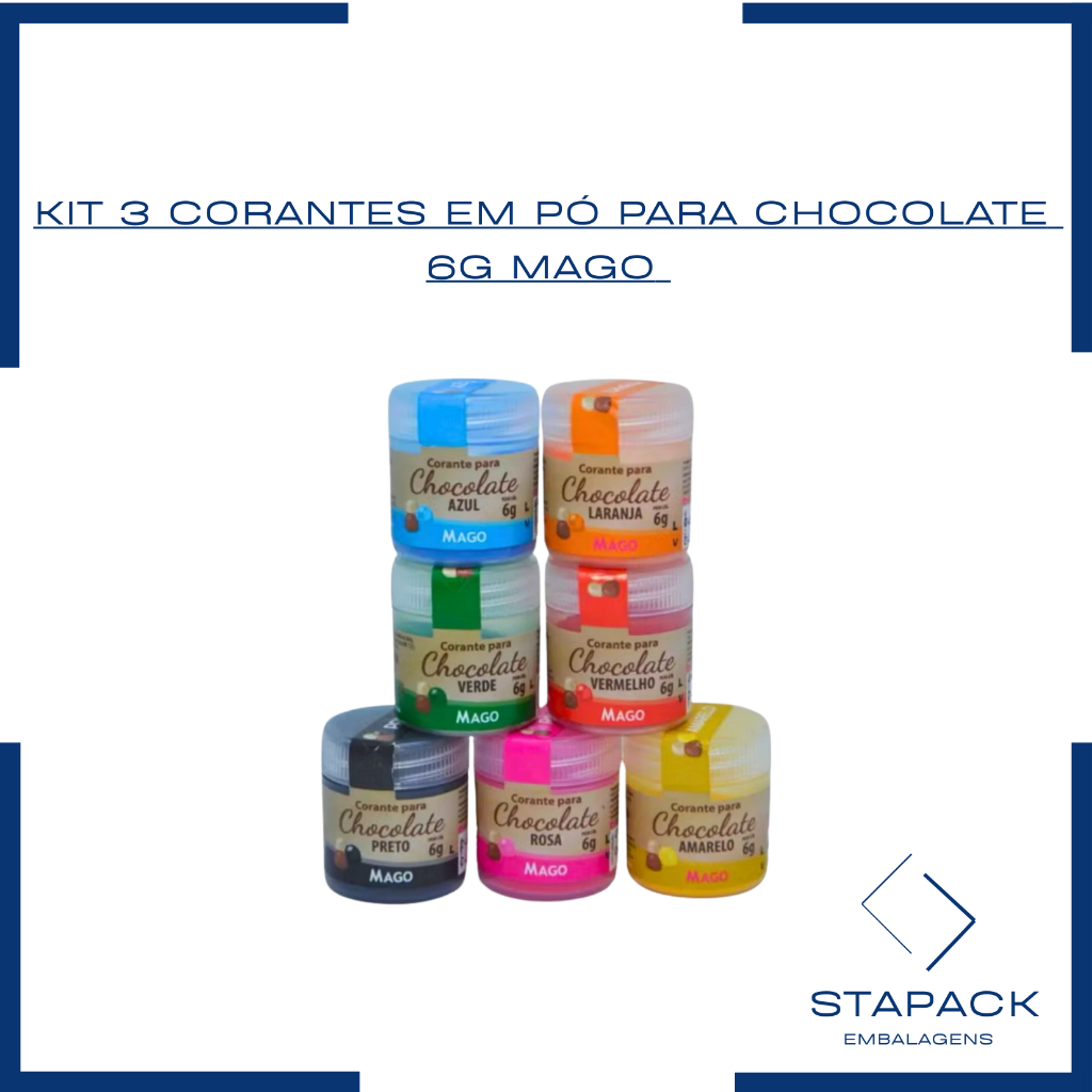3un CORANTE EM PÓ PARA CHOCOLATE 6G MAGO - ESCOLHA SUAS CORES em Oferta na Shopee