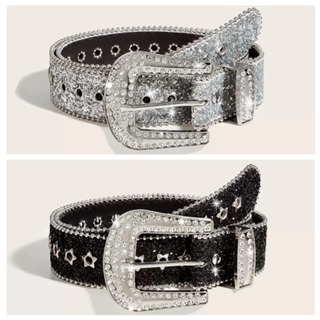 Cinto de Couro de Couro de Rhinestone All-match Fashion Rhinestone Decoração de Lantejoulas Estilo ins Style Feminino em Oferta na Shopee