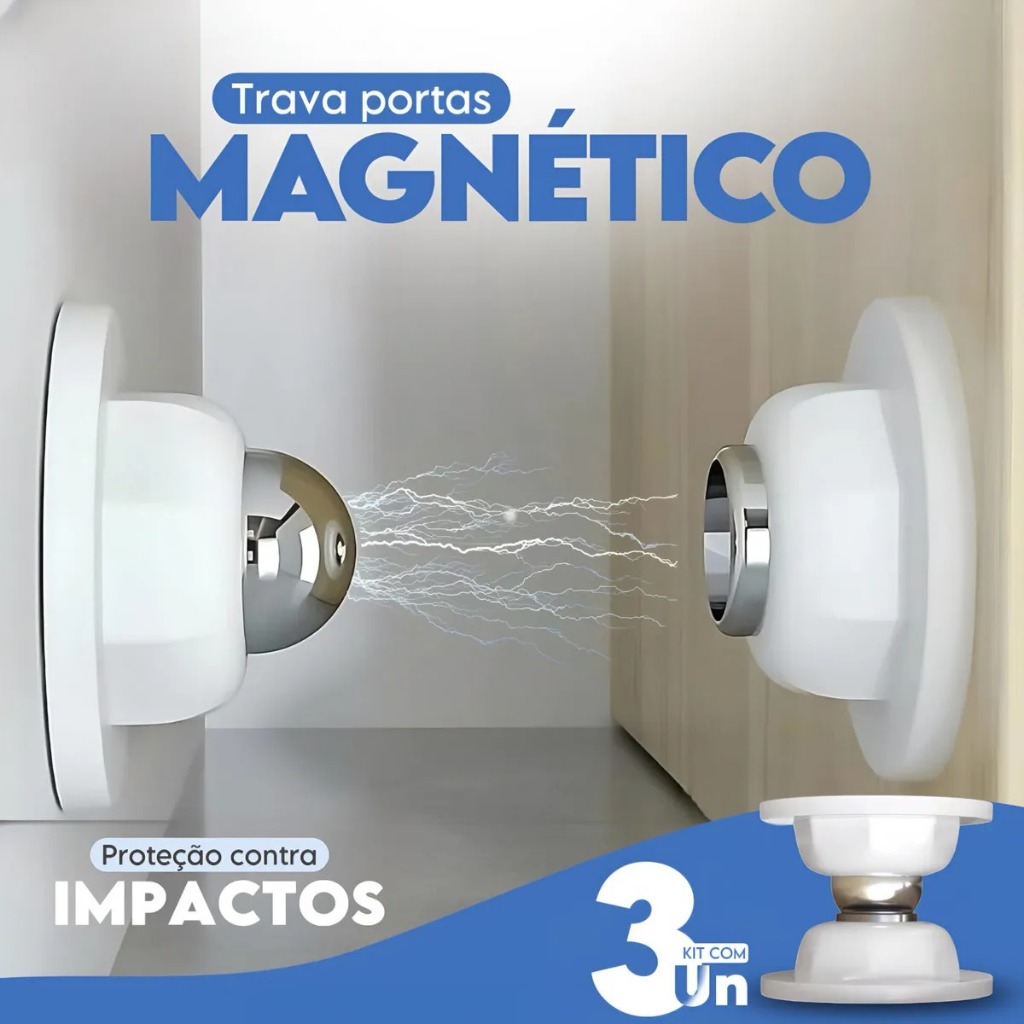 Fixador Prendedor Trava Porta Magnético Adesivo Sem Furos Fosco Branco Esfera Modelo Longo e Modelo Curto