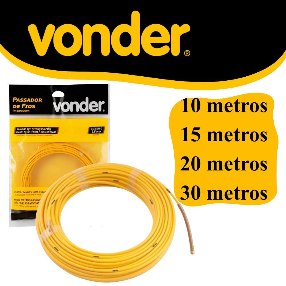 Passador de fios com 10 m 15 m 20 m 30 m, com alma de aço, VONDER