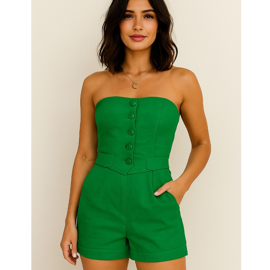 Conjunto feminino alfaiataria TOMARA que CAIA e SHORTS con bolso + cropped Corset con bolso fake
