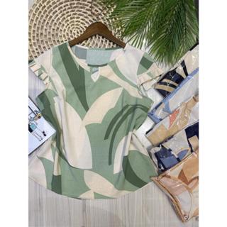 blusa estampado  manga curto tecido crepinho bonito fashion em Oferta na Shopee