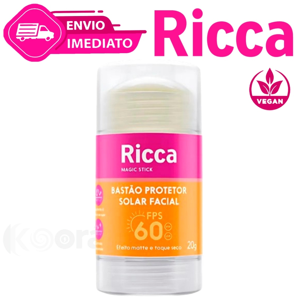 Protetor Solar FPS 60 em Bastão Stick Com Efeito Matte e Toque Seco Sem Cor Ricca Envio Imediato