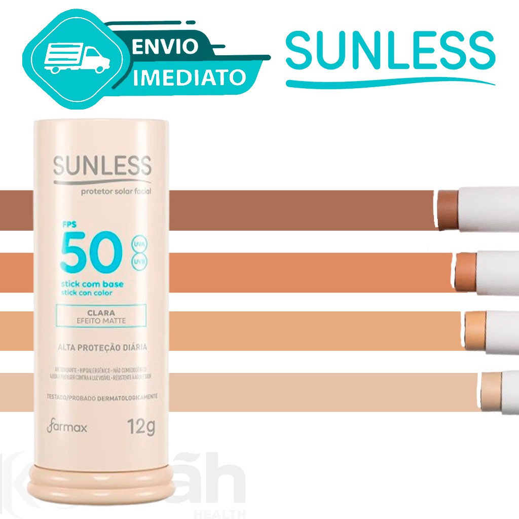 Protetor Solar Facial Com Base Stick em Bastão Efeito Matte 12g FPS 50 Sunless Envio Imediato em Oferta na Shopee
