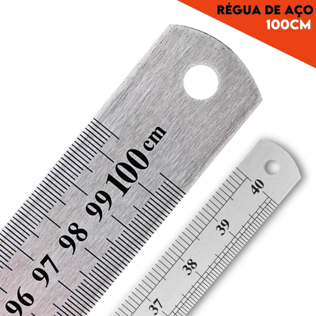 Régua de Metal Aço Inox 1 Metro 100cm 40 Polegadas Artesanato/Projetista/Profissional