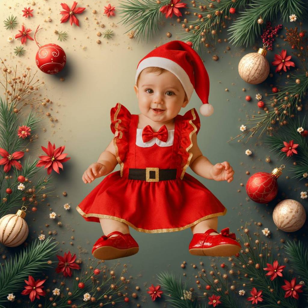 Vestido Natal Bebê Mamãe Noel Vestido com Tiara Meia e Laço Decorado