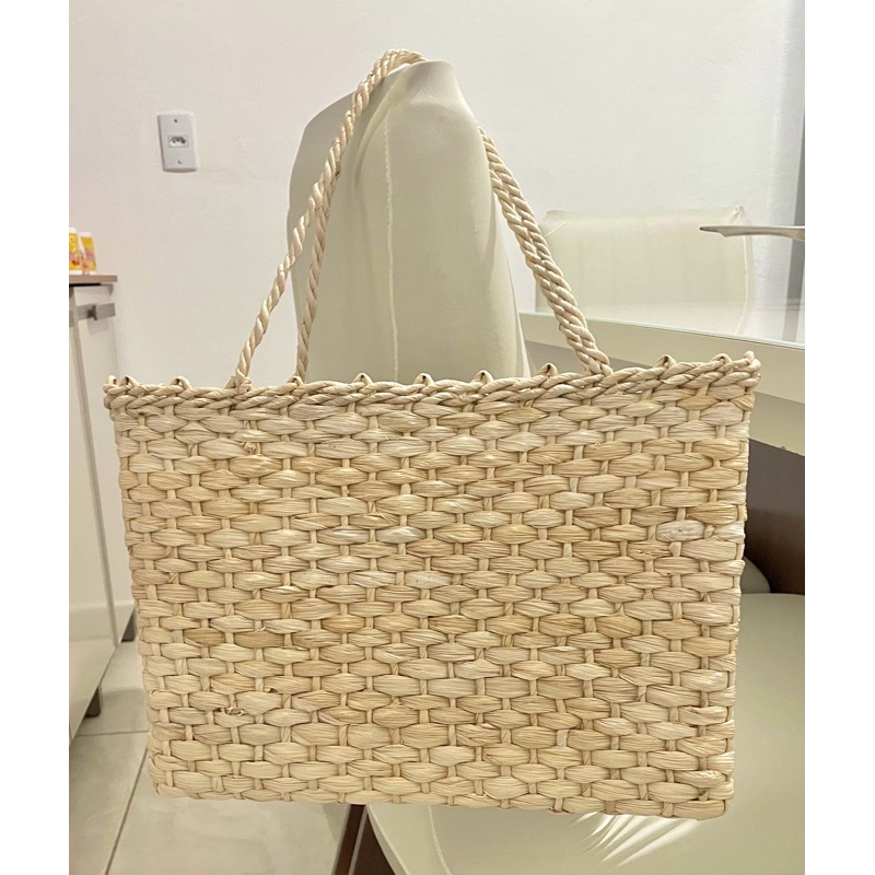 Bolsa de Palha Adulta 38 Cm Moda Feminina Praia Feira Trama Fechada (Envio Imediato) — imagem 2 de 2