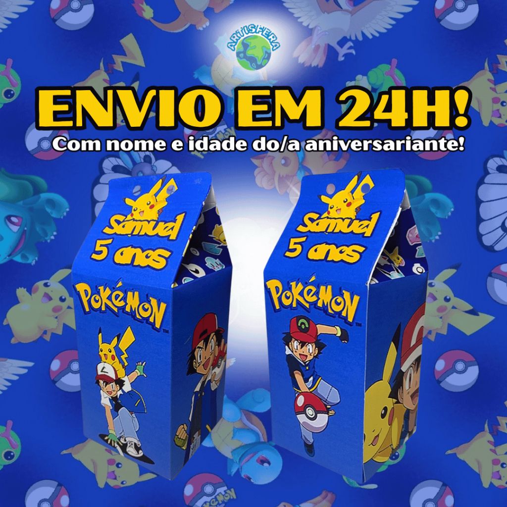 Caixinha Surpresa Milk Pokémon Personalizadas com Nome e Idade Para Festas de Aniversario e Lembrancinha