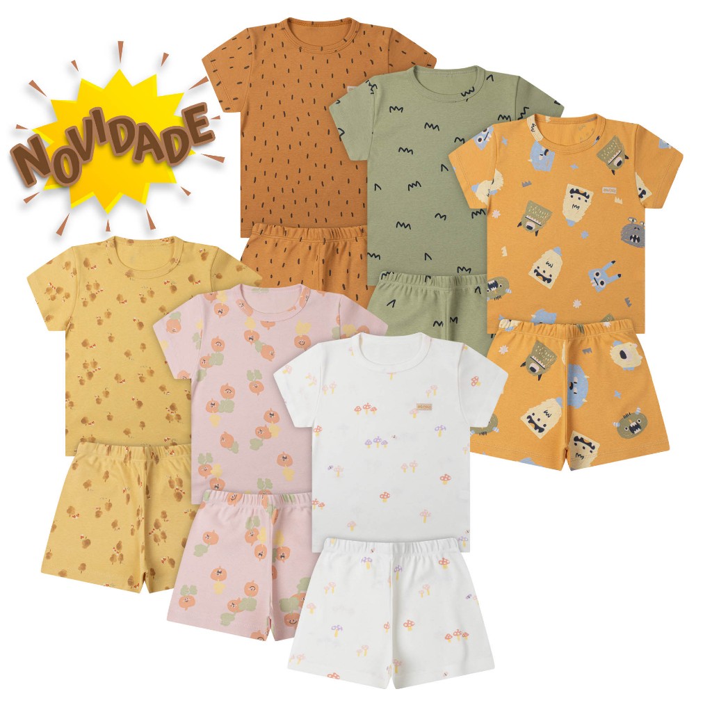 Pijama Infantil Menino Menina Conjuntos Unissex Tecido Ribana Confortáveis Só Body Baby Algodão