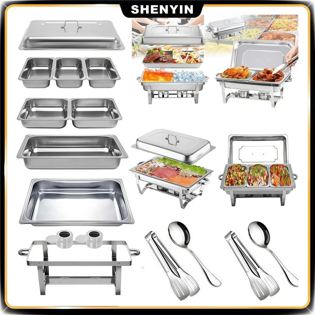 Rechaud Retangular Inox 33L  Kit Banho Maria Completo p 6 Peças (1+2+3) Buffets Grande em Oferta na Shopee