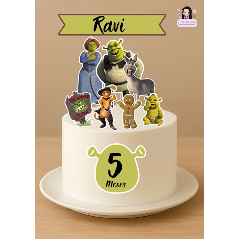 Topo de Bolo Shrek Personalizado - Aniversário Infantil - Mêsversario