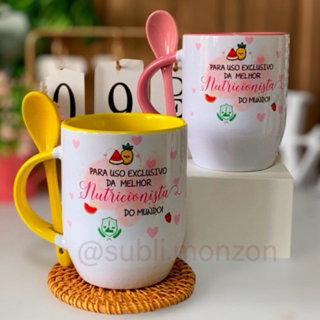 Caneca personalizada nutricionista, caneca personalizada com colher.. em Oferta na Shopee