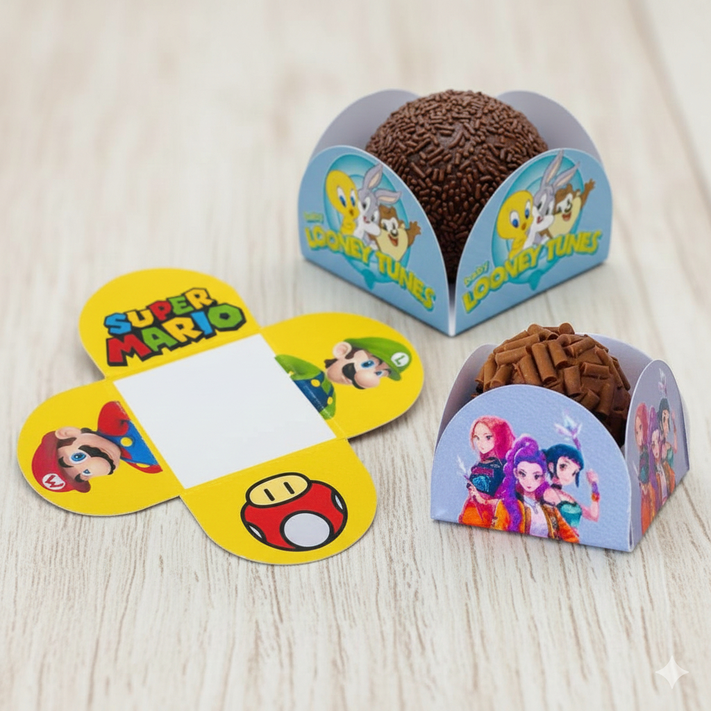 FORMINHA PERSONALIZADA - Desenvolvemos Todos os Temas - Doces Brigadeiros 4 Pétalas - Aniversário - Festa Infantil