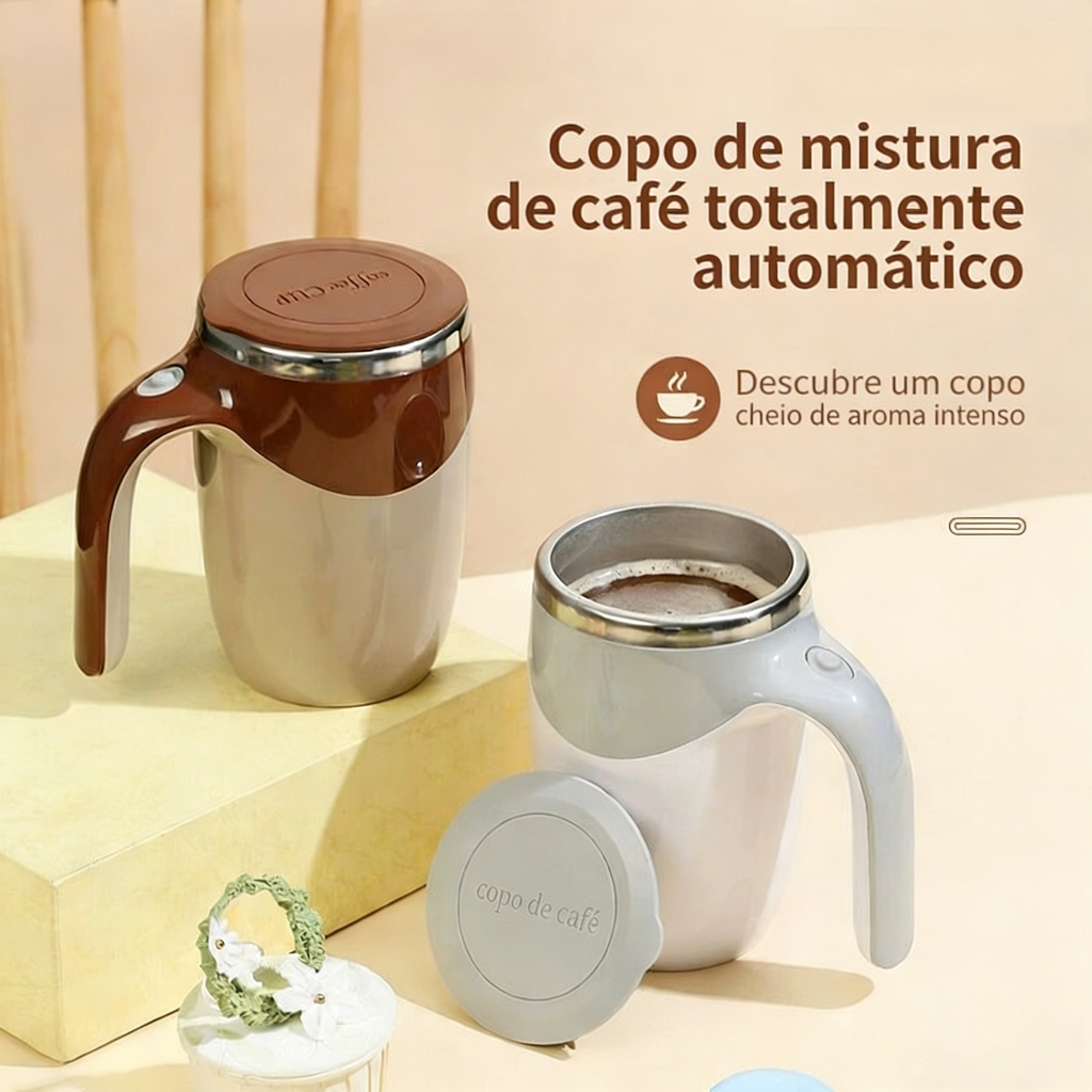 Imagem Caneca Agitadora Automática Aço 304｜Recarregável USB e com Base Magnética