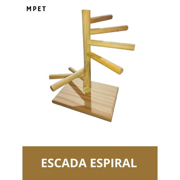 Escada Espiral de Madeira para Calopsita e outros Passaros - Acesso e Exercicio Diário