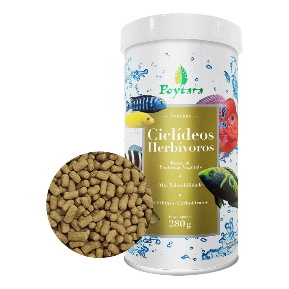 RAÇÃO CICLIDEOS HERBIVOROS POYTARA 280G PEIXE AQUARIO