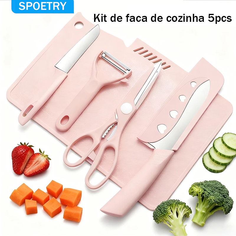 Kit de faca de cozinha 5pcs / Tábua De Corte Antibacteriana / faca de cozinha / combinação de utensílios de cozinha port