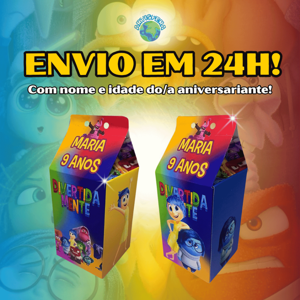 Caixinhas Surpresa Divertidamente Milk Personalizadas com Nome e Idade Para Festas de Aniversario e Lembrancinha
