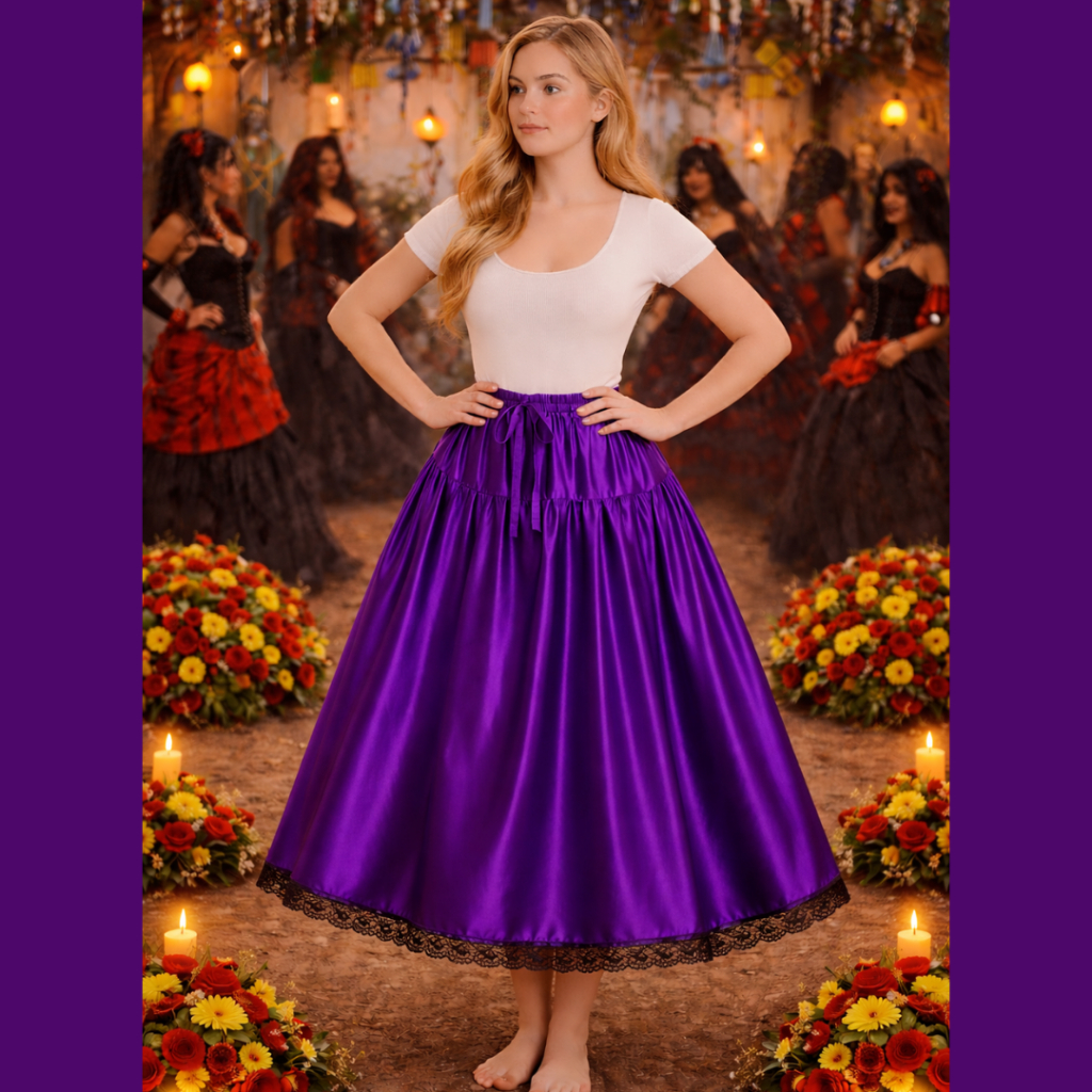 Saia Umbanda e Candomblé Cetim Roxa Premium com Renda Preta Luxo Pomba Gira 3.00 Metros de Roda em Oferta na Shopee