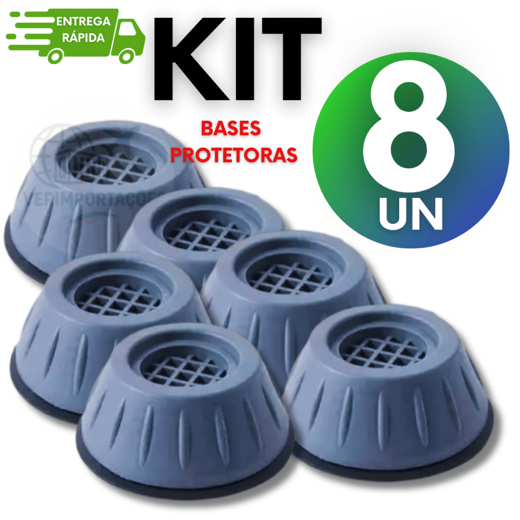 KIT 8 Base Protetora Pés Máquina Lavar Fogão Geladeira Móveis Almofada Suporte Base Top House