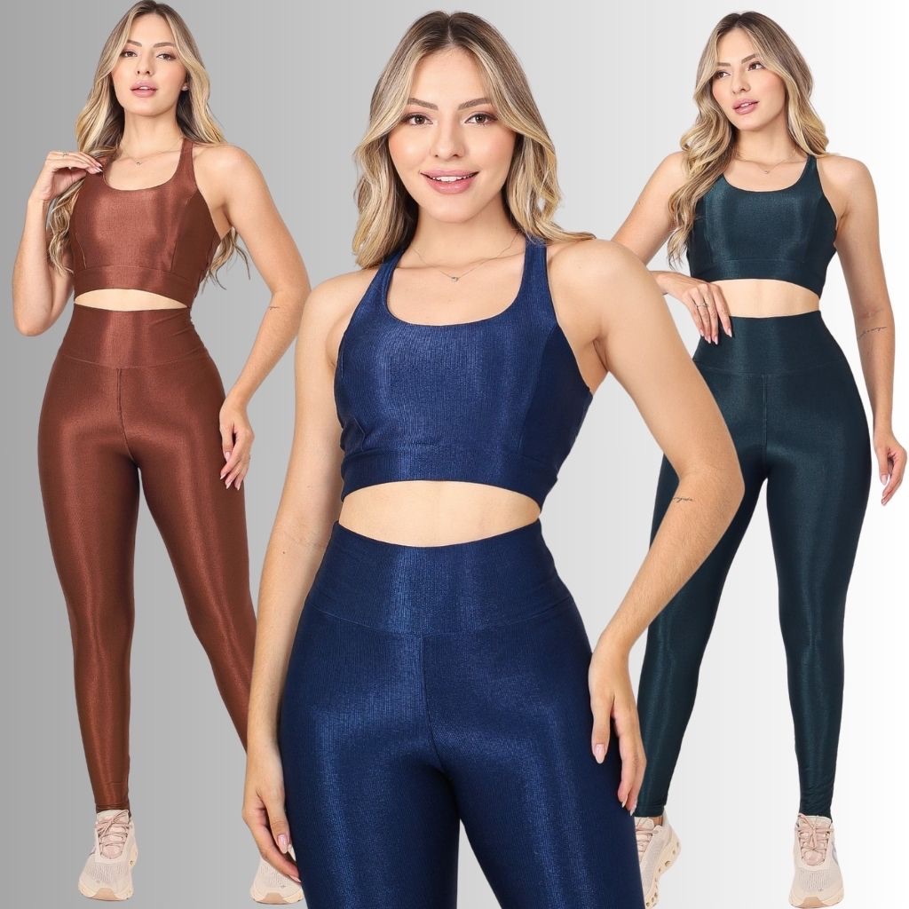 Conjunto de Academia Fitness Canelado Top  Legging em Oferta na Shopee