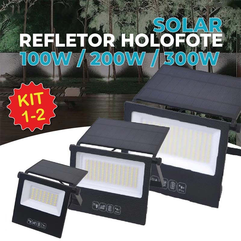 Kit 1/ 2 Refletor Solar Led 300w 200W 100W Placa Solar Luz Fria Prova Dágua Ajustável Dobrável Controle Painéis solares em Oferta na Shopee