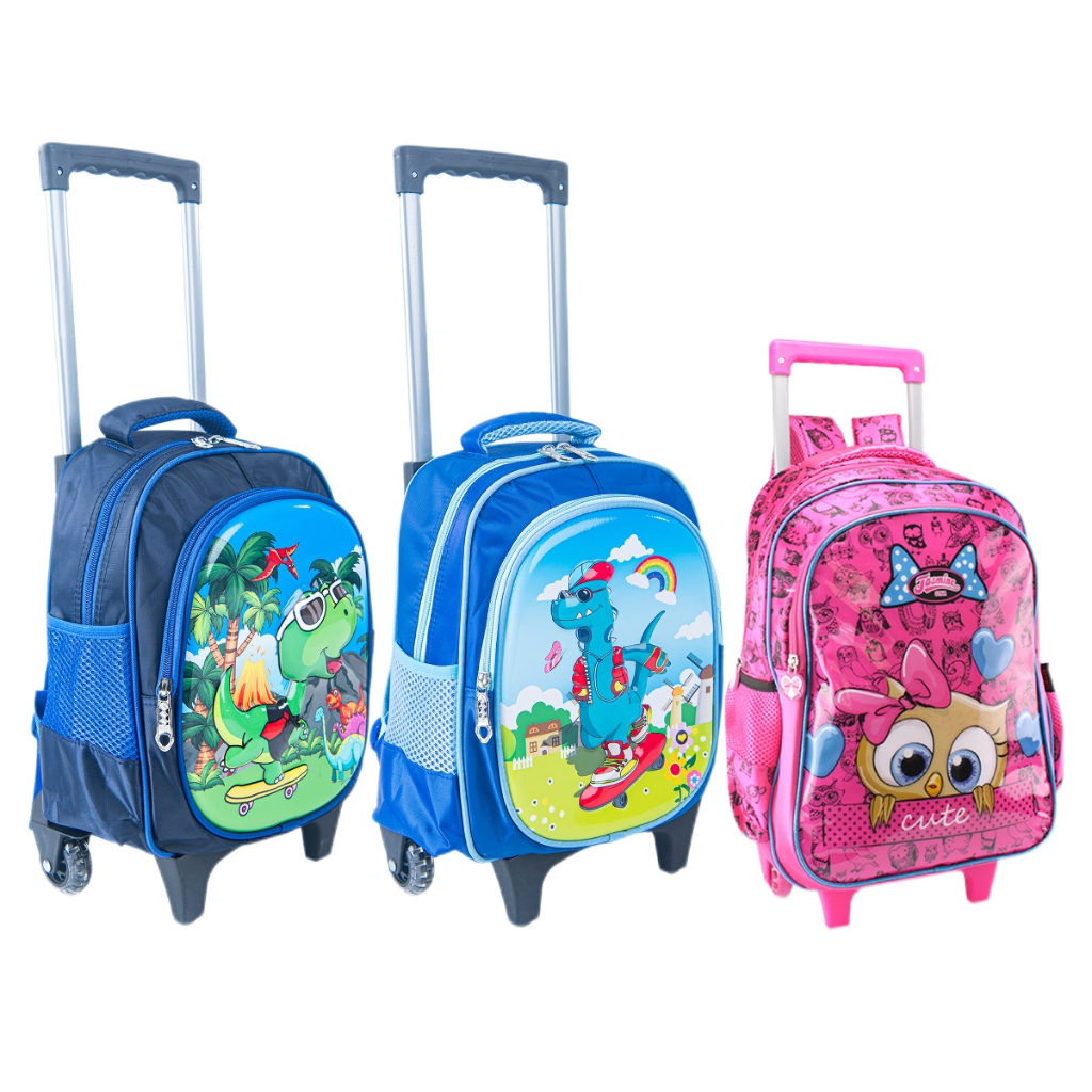 【Alta Qualidade】Mochila Escolar Infantil de Rodinhas Menino Menina Bolsa Resistente Impermeável