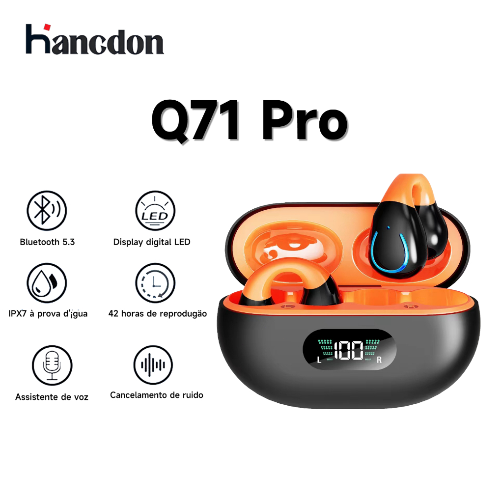 Fone de ouvido Bluetooth Q71 fone de ouvido esportivo sem fio Bluetooth 5.3 fone de ouvido com redução de ruído Função à