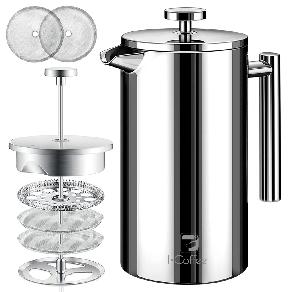 iCoffee Com Filtração de 4 Níveis Cafeteira Prensas Francesas Aço Inoxidável 700ML em Oferta na Shopee