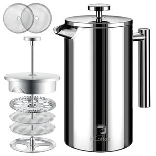 iCoffee Com Filtração de 4 Níveis Cafeteira Prensas Francesas Aço Inoxidável 700ML em Oferta na Shopee