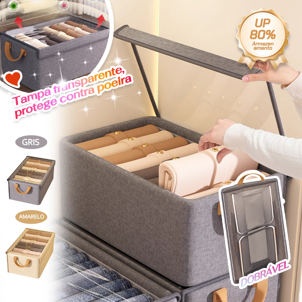 KIT 1/2/3 Organizador de guarda-roupa dobrável com tampa, usado para guardar roupas e roupas íntimas 47*28*20cm