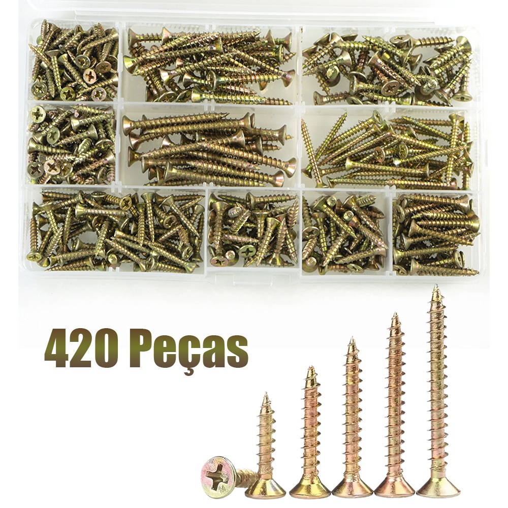 Kit 420 Peças De Parafusos E Plugues Com Organizador