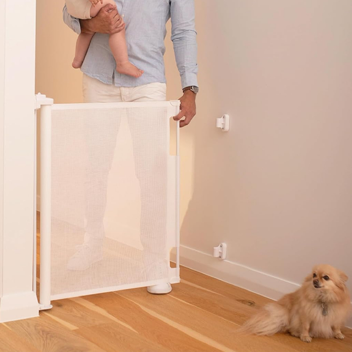 Portão Retrátil 150cm Tela Segurança Bebê Pet Cercadinho Branco