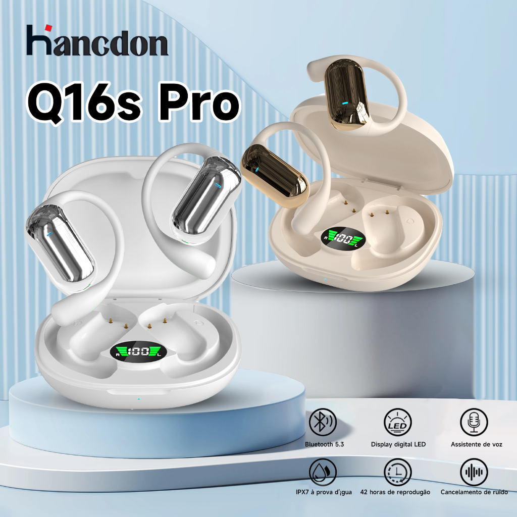 Fone de ouvido Bluetooth Q16s sem fio Bluetooth 5.4 fone de ouvido LED HD chamada de voz IPX7 à prova d'água