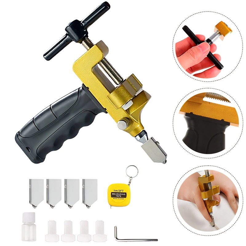 Riscador Cortador Manual 2 em 1 para Vidro Cerâmica Porcelanato, com Lubrificante e Kit Acessórios