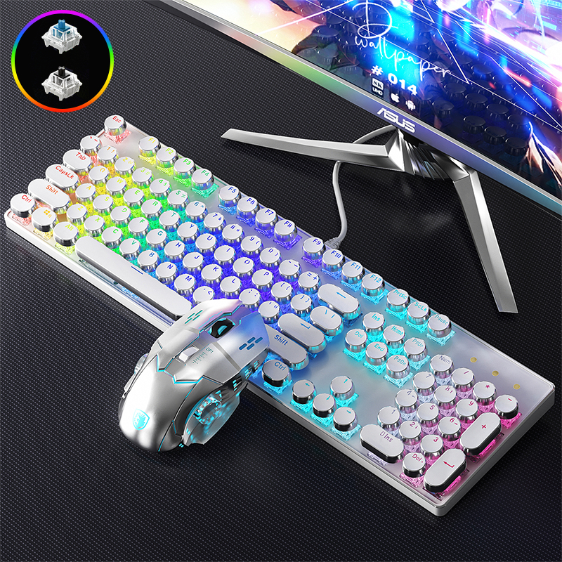 Kit teclado e mouse gamer semi-mecânico com iluminação RGB, layout 100 %, ergonômico H7