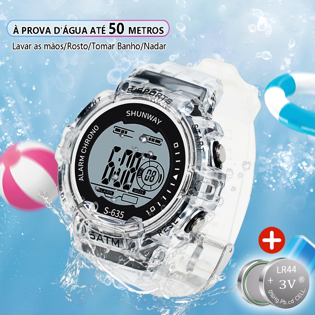 Relógio Digital Feminino À Prova D'água Pulseira Transparente Relogios Esportivo De Eletrônico LED Luminoso