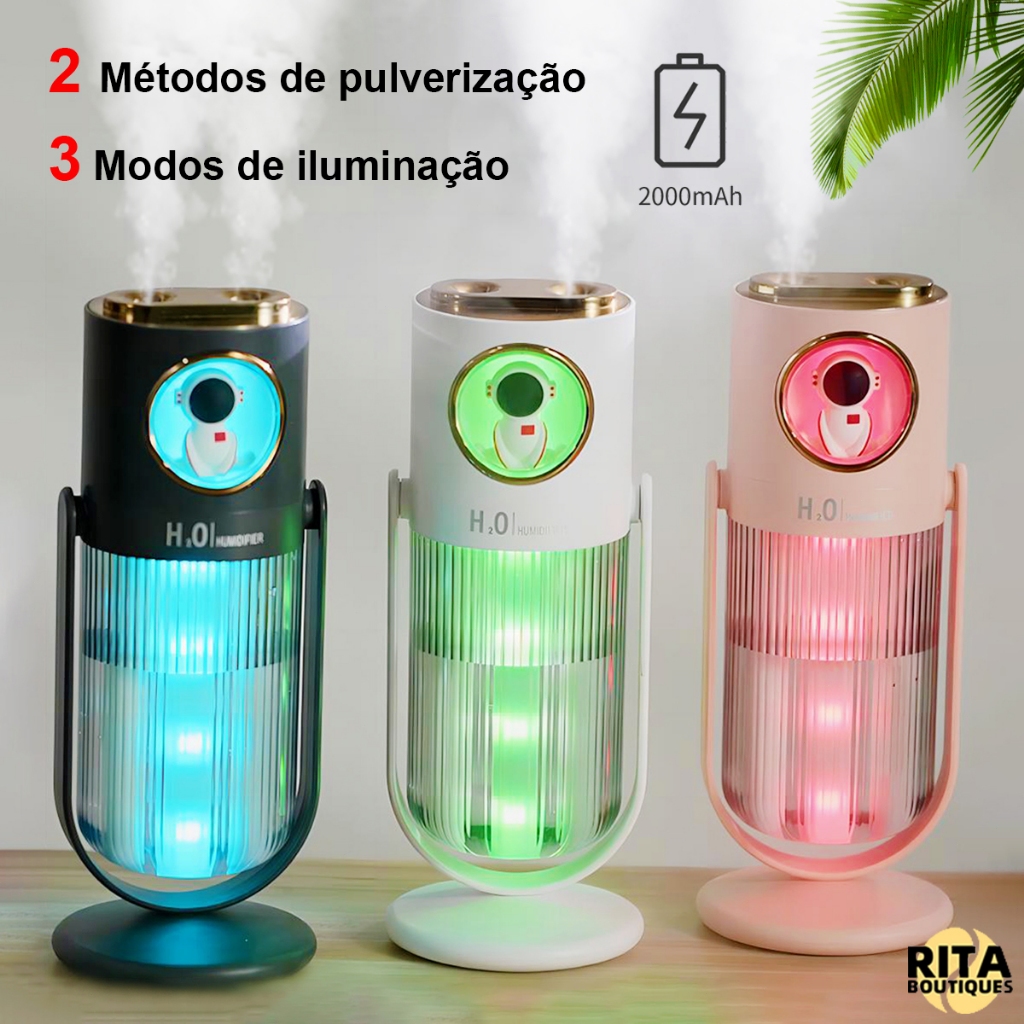 Umidificador De Ar Recarregável Portátil Ultrassônico Com Luz Noturna E Aromatizador De Ambiente Led Usb