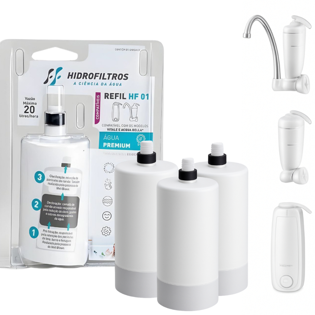 Kit 1, 2 ou 3 Refil Filtro Acqua Bella e Vitale Compatível Lorenzetti Água Limpa Carvão Ativado HF01 em Oferta na Shopee