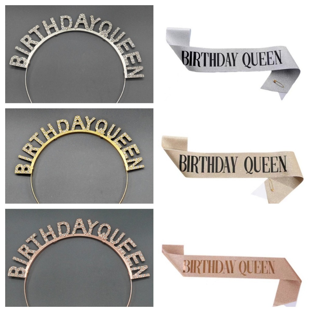 Aniversário Glitter Menina Satin Sash Rhinestone Faixa De Cabelo Feliz Carta Flash Diamante Cabeça
