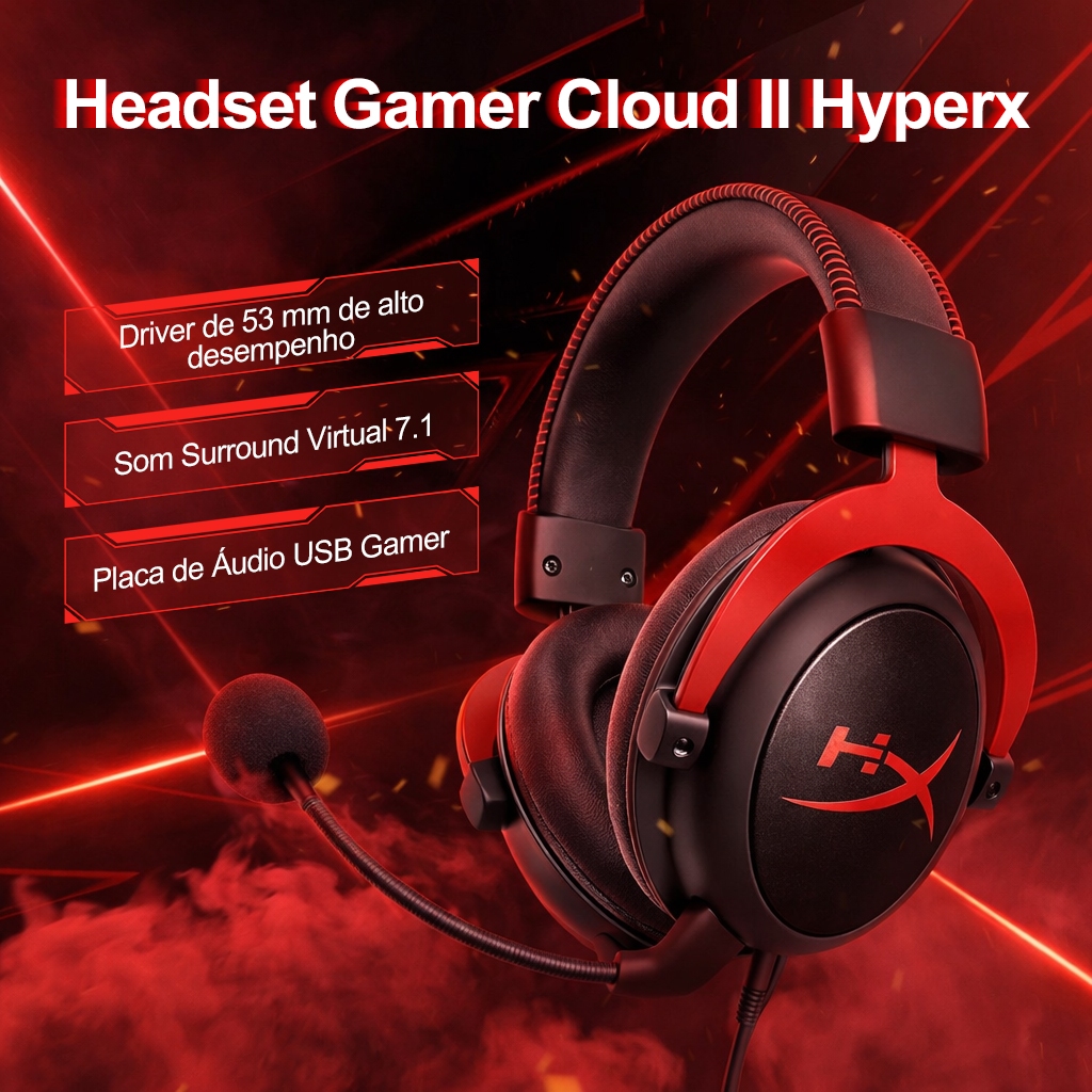 Headset Gamer Cloud ll Surround 7.1 Usb Khx-hscp-rd Hyperx PC P2/P3 XBOX PS4 Vídeogame