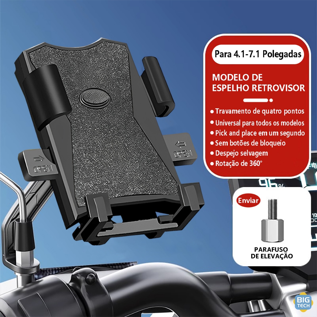 Suporte Para Celular GPS Moto Em metal Ajustável Leve e Resistente Fixação em Oferta na Shopee