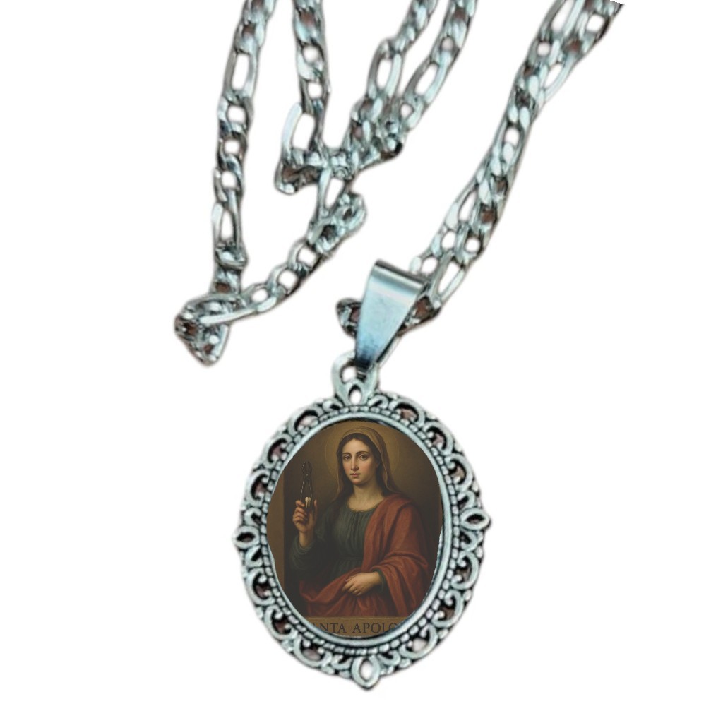 Colar corrente aço inox religioso santa apolonia santa marta santa isabel medalha em moeda antiga valor unitario