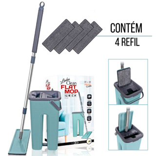 Mop Flat Esfregão Magico Limpa Facil com Balde limpa e Seca kit 2 ou 4 Refil em Oferta na Shopee