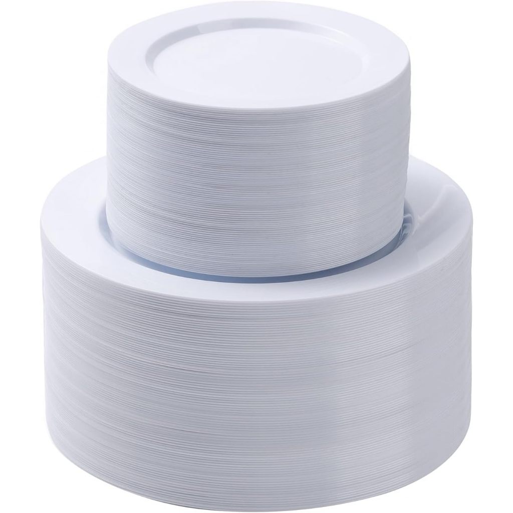 Kit 200 pratos festas descartáveis de plástico branco, 100 pratos de sobremesa e 100 pratos de jantar, Pratos resistente
