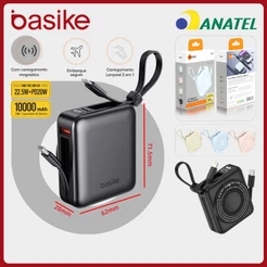 Basike Power Bank 10000mah PD 22.5 W Mini,Bateria portátil Carregamento sem fio para celulares/relógios/fones,b200b