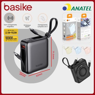 Basike Power Bank 10000mah PD 22.5 W Mini，Bateria portátil Carregamento sem fio para cel…