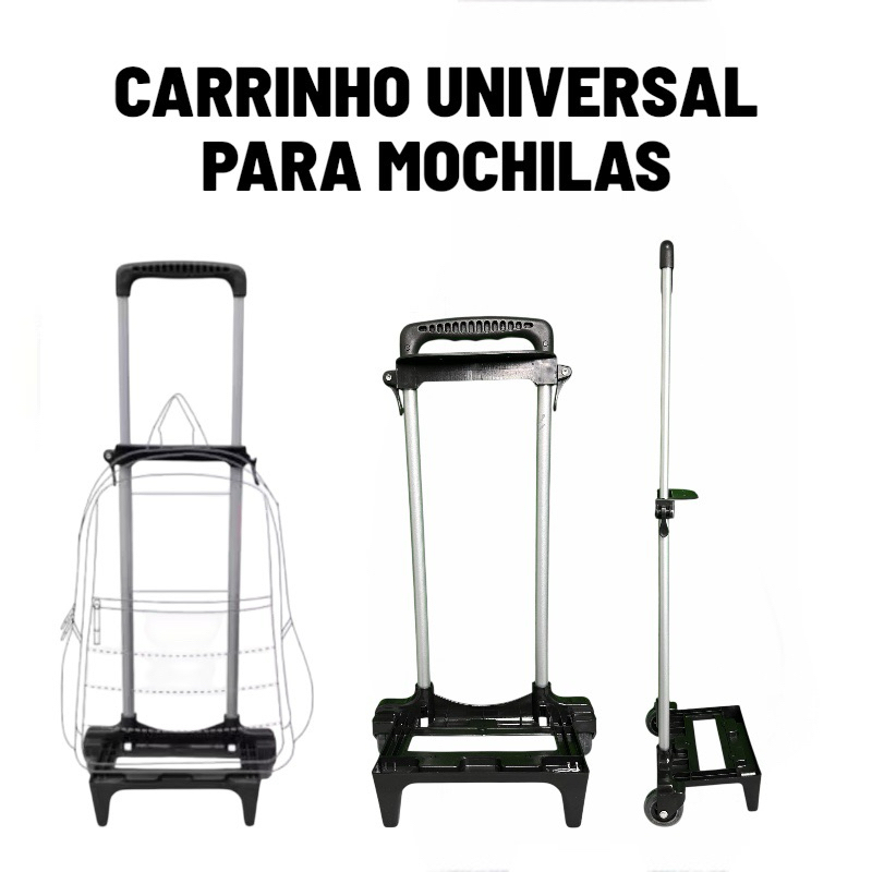 🛒 Carrinho Universal para Mochila com Rodinhas de Silicone | Haste de Alumínio Resistente em Oferta na Shopee