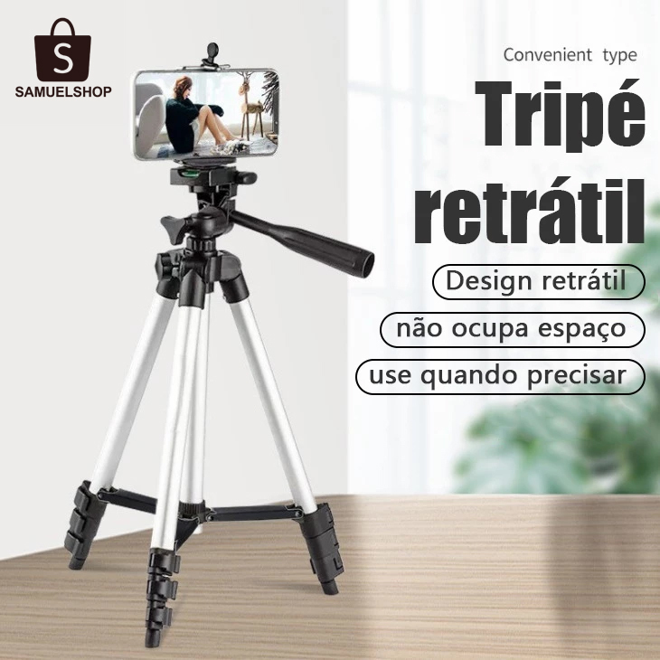 Tripé Universal, com Nível, 1.02m, para Câmera e Celular, Pronta Entrega em Oferta na Shopee